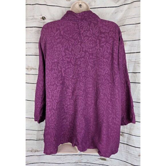 URU Textured Jacquard Purple Tunic Top XL 100% Silk Button Up Artsy Womens - Picture 7 of 9